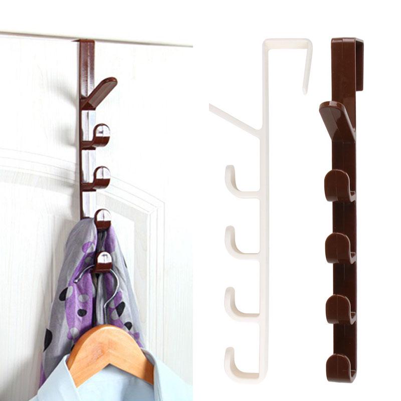 1Pcs Multifunctional 5 Hooks Hanger Wall Door Back Hanging Hook Holder Plastic - Multi
