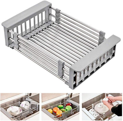 Expandable Sink Dish Kitchen Organizer Stainless Steel Sink Drain Basket Vegetable and Fruit Storage