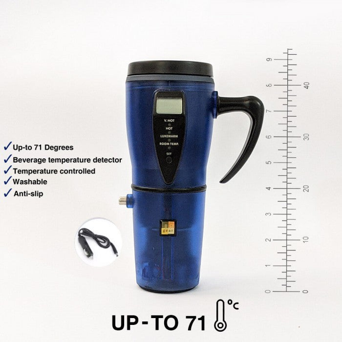 Portable 12V Temperature Control Coffee Mug Smart Electric Travel Coffee Mug with Handle - Blue