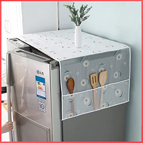 Refrigerator Printed Fridge Cover With 6 Pockets Organizer