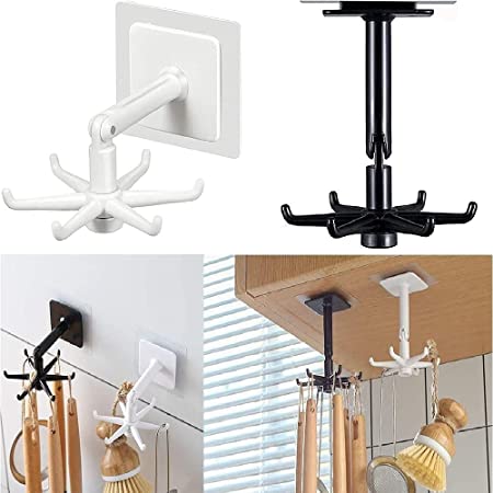 Wall Mounted 360 Degree rotating with six hooks Kitchen and Bathroom Storage Holder Accessories