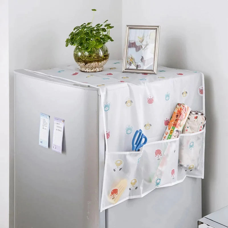 Refrigerator Printed Fridge Cover With 6 Pockets Organizer