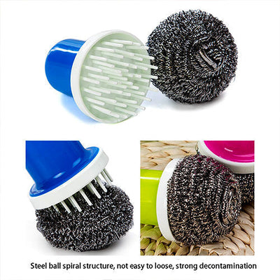 Stainless Steel Wire Ball With Long Handle Dishwashing Brush Cleaning Ball Brush Tool - Multi