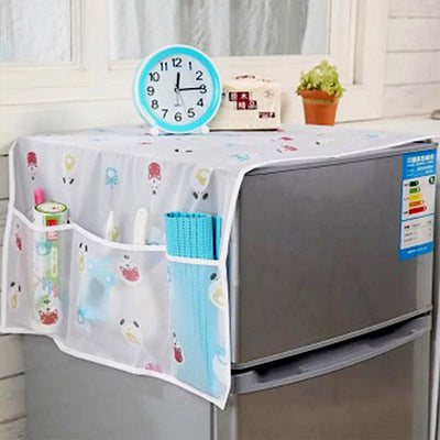 Refrigerator Printed Fridge Cover With 6 Pockets Organizer