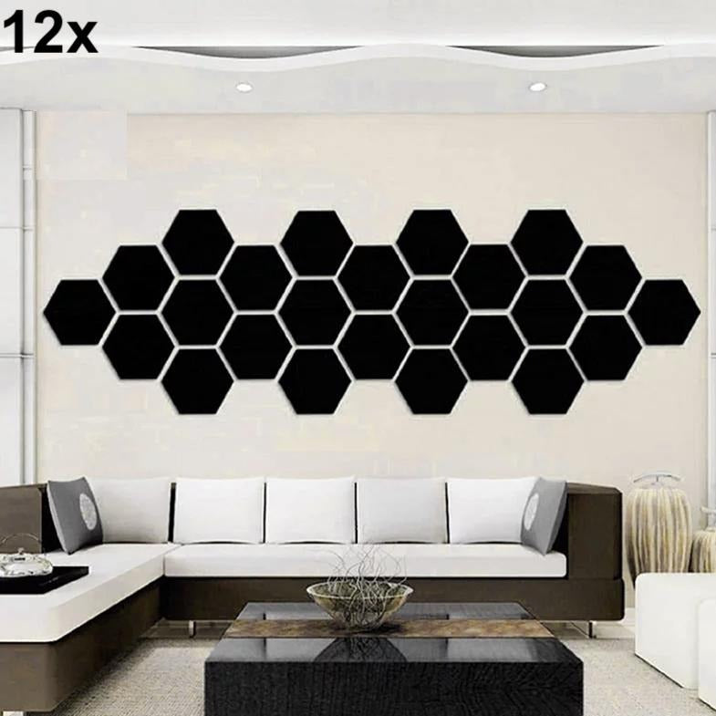 12x Acrylic Hexagon wall decor(Black)