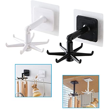 Wall Mounted 360 Degree rotating with six hooks Kitchen and Bathroom Storage Holder Accessories