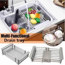Expandable Sink Dish Kitchen Organizer Stainless Steel Sink Drain Basket Vegetable and Fruit Storage