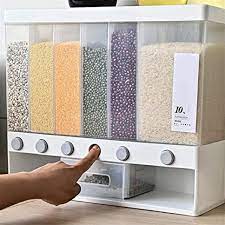 Wall Mounted 6-Grid Large Capacity Storage Box Grains Dry Food Rice Bucket Food Dispenser For Kitche